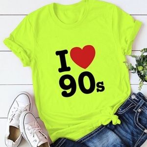 Neon Green 'I ❤ 90's' U Neck Shortsleeve Tee